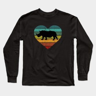 I Love Rhinos Retro Heart Long Sleeve T-Shirt